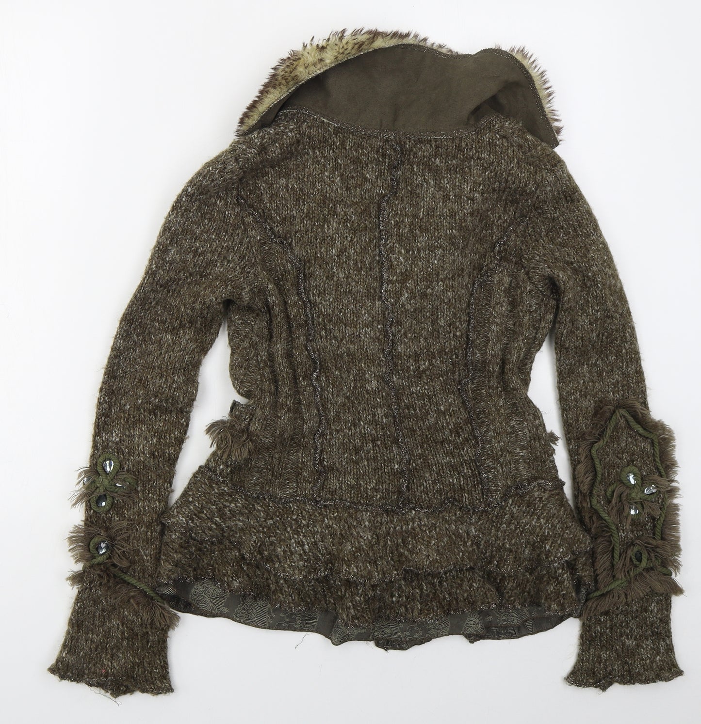 Jumpo Womens Brown V-Neck  Acrylic Cardigan Jumper Size S