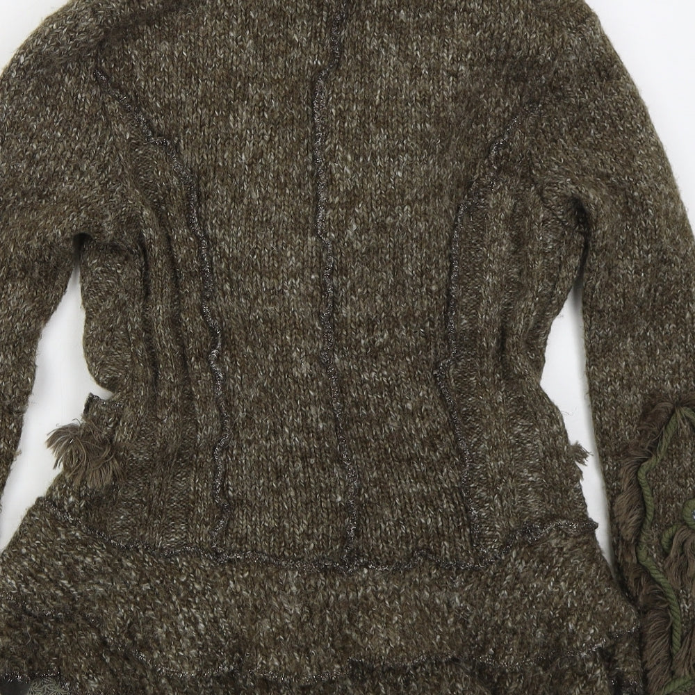 Jumpo Womens Brown V-Neck  Acrylic Cardigan Jumper Size S