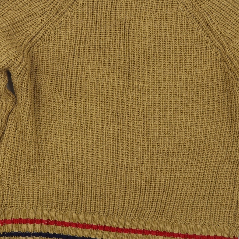 QED London Womens Beige V-Neck  Acrylic Pullover Jumper Size S