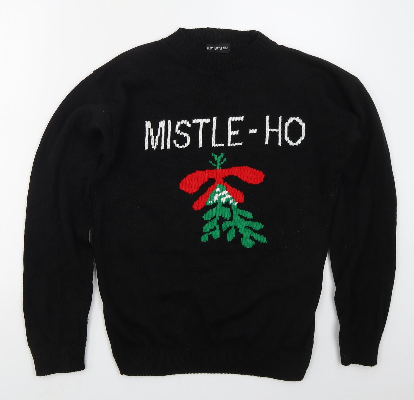 PRETTYLITTLETHING Womens Black Crew Neck  Acrylic Pullover Jumper Size 16   - Mistle-Ho