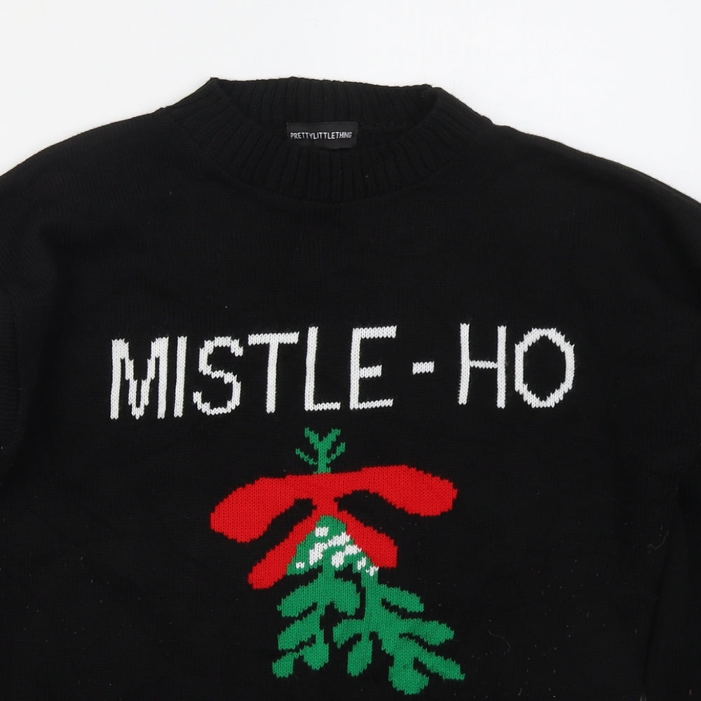 PRETTYLITTLETHING Womens Black Crew Neck  Acrylic Pullover Jumper Size 16   - Mistle-Ho