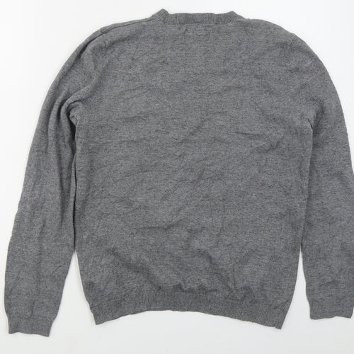 Topman Mens Grey V-Neck  Cotton Pullover Jumper Size S