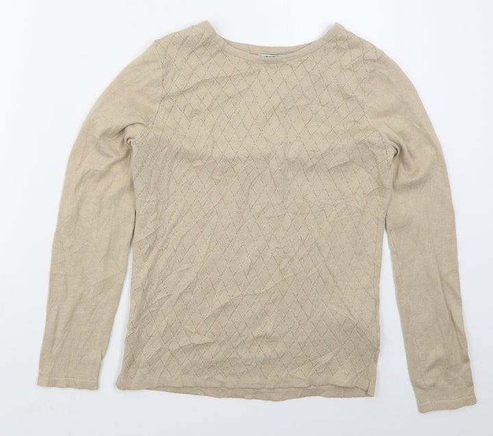LC Waikiki Womens Beige Crew Neck Argyle/Diamond Acrylic Pullover Jumper Size S