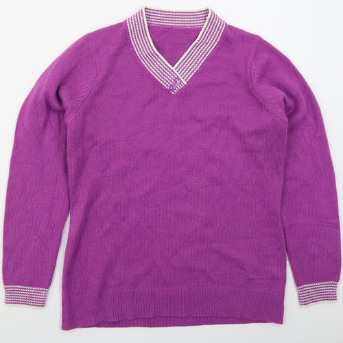 EWM Womens Pink V-Neck  Acrylic Pullover Jumper Size M