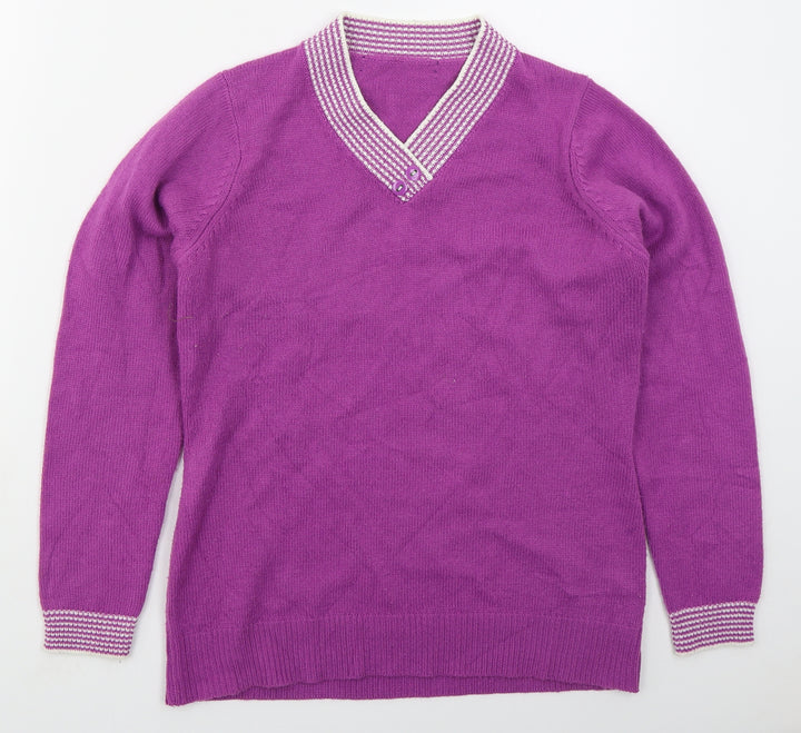EWM Womens Pink V-Neck Acrylic Pullover Jumper Size M