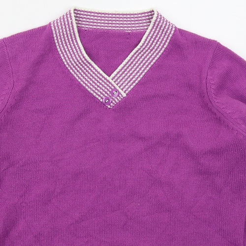 EWM Womens Pink V-Neck  Acrylic Pullover Jumper Size M