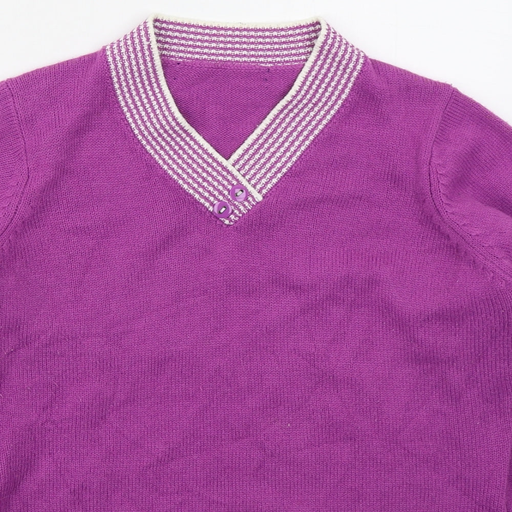 EWM Womens Pink V-Neck  Acrylic Pullover Jumper Size M