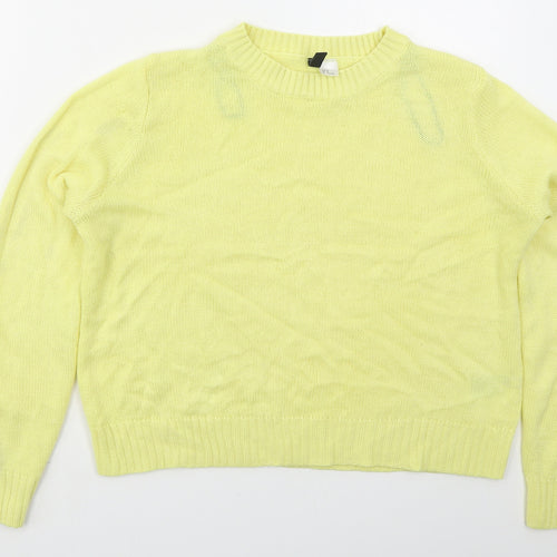 H&M Womens Yellow Crew Neck  Acrylic Pullover Jumper Size M