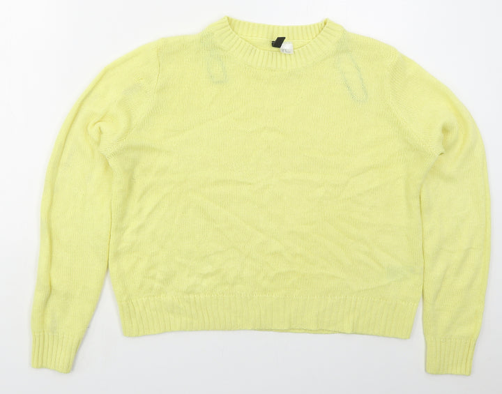 H&M Womens Yellow Crew Neck  Acrylic Pullover Jumper Size M