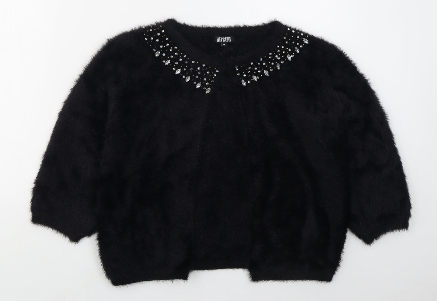 Hepburn Womens Black Round Neck  Nylon Cardigan Jumper Size M