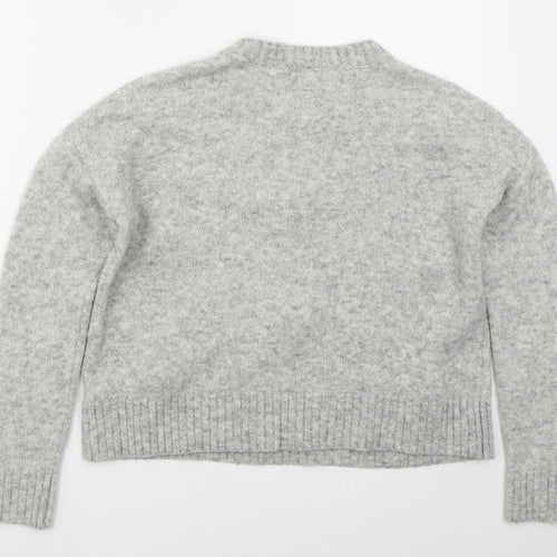 Primark Womens Grey Crew Neck  Acrylic Pullover Jumper Size 10   - Pom Pom