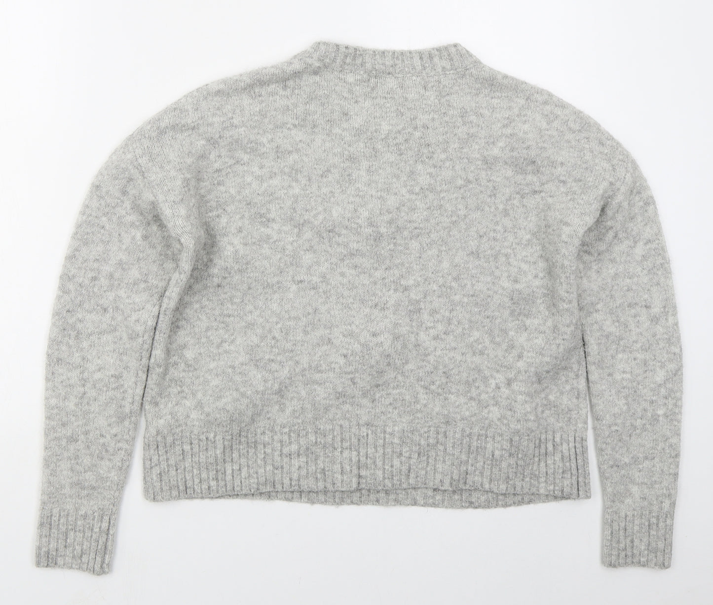 Primark Womens Grey Crew Neck  Acrylic Pullover Jumper Size 10   - Pom Pom