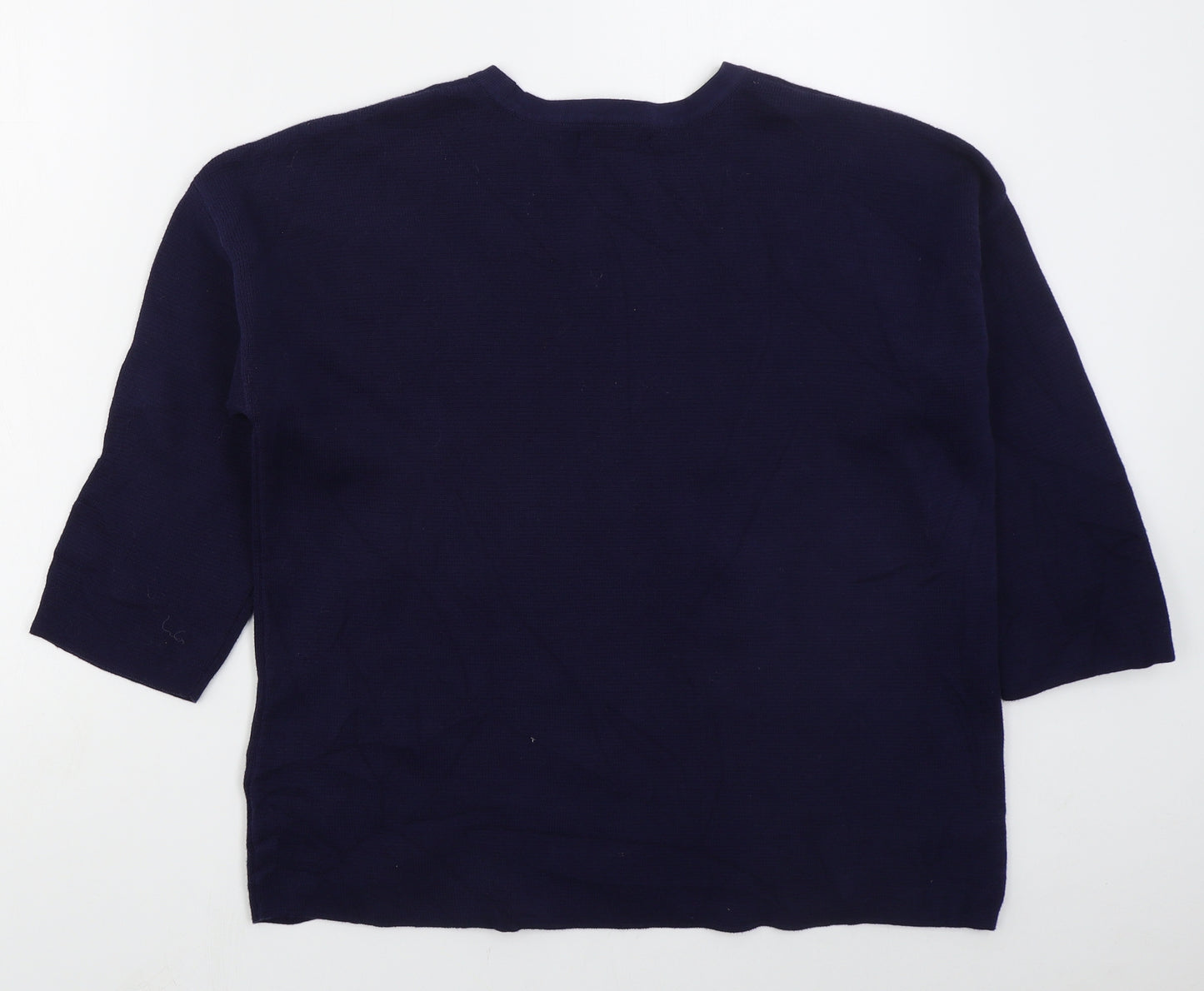 Marks and Spencer Womens Blue Crew Neck Floral Cotton Pullover Jumper Size 16