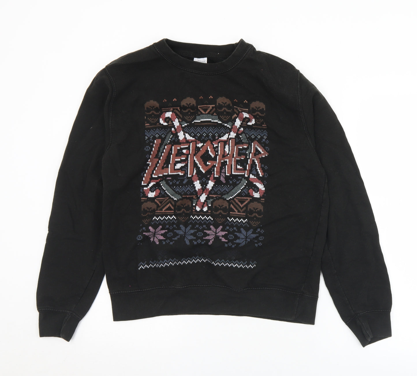 Awdis Mens Black Argyle/Diamond Cotton Pullover Sweatshirt Size S   - Christmas