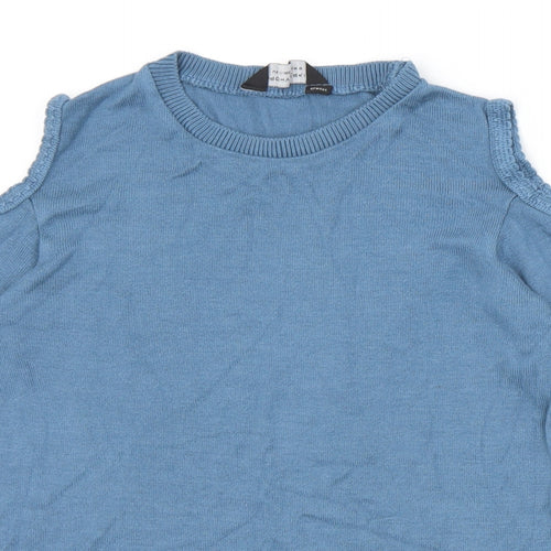 Dorothy Perkins Womens Blue Crew Neck  Acrylic Vest Jumper Size 10