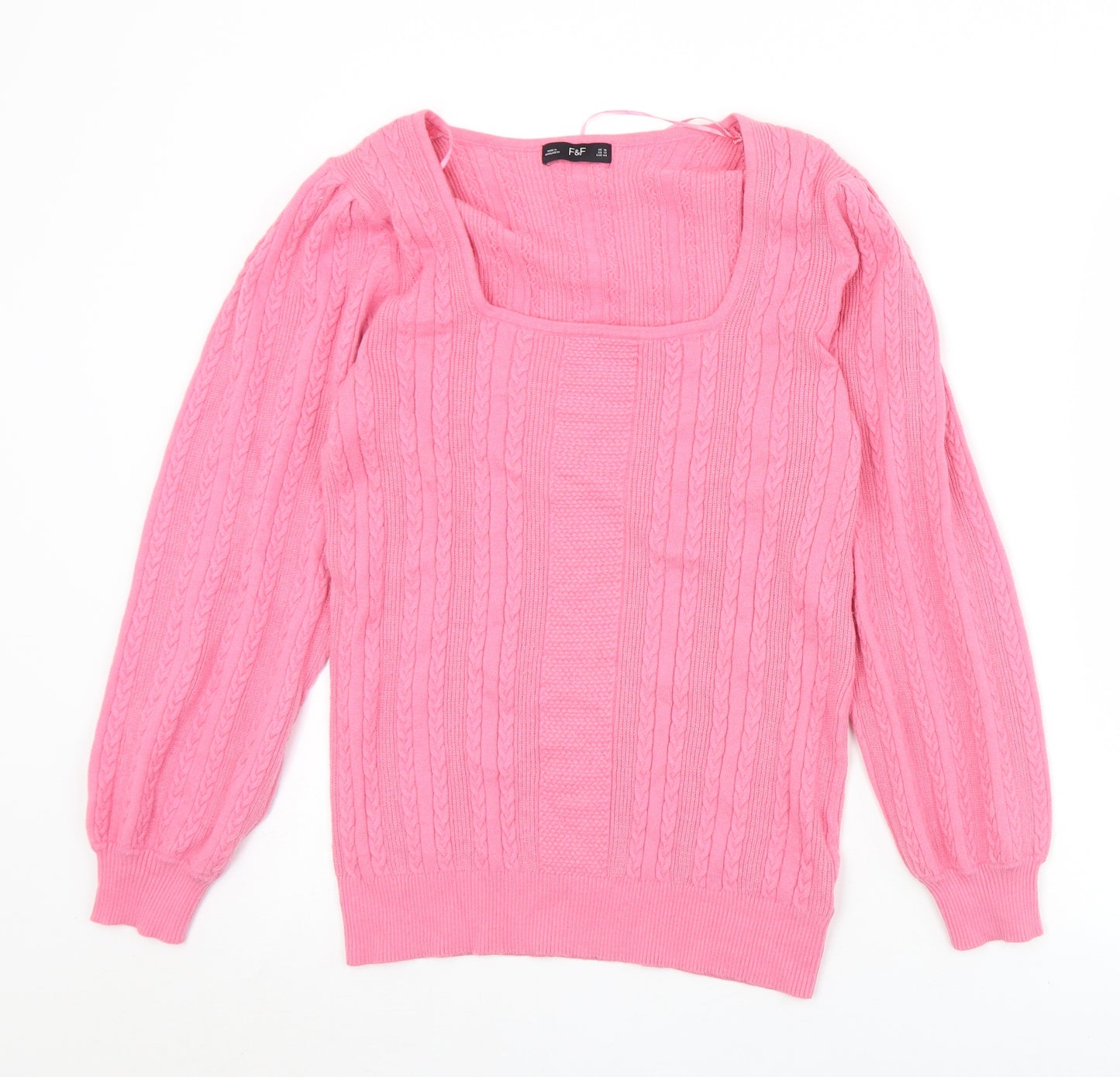 F&F Womens Pink Square Neck  Viscose Pullover Jumper Size 16