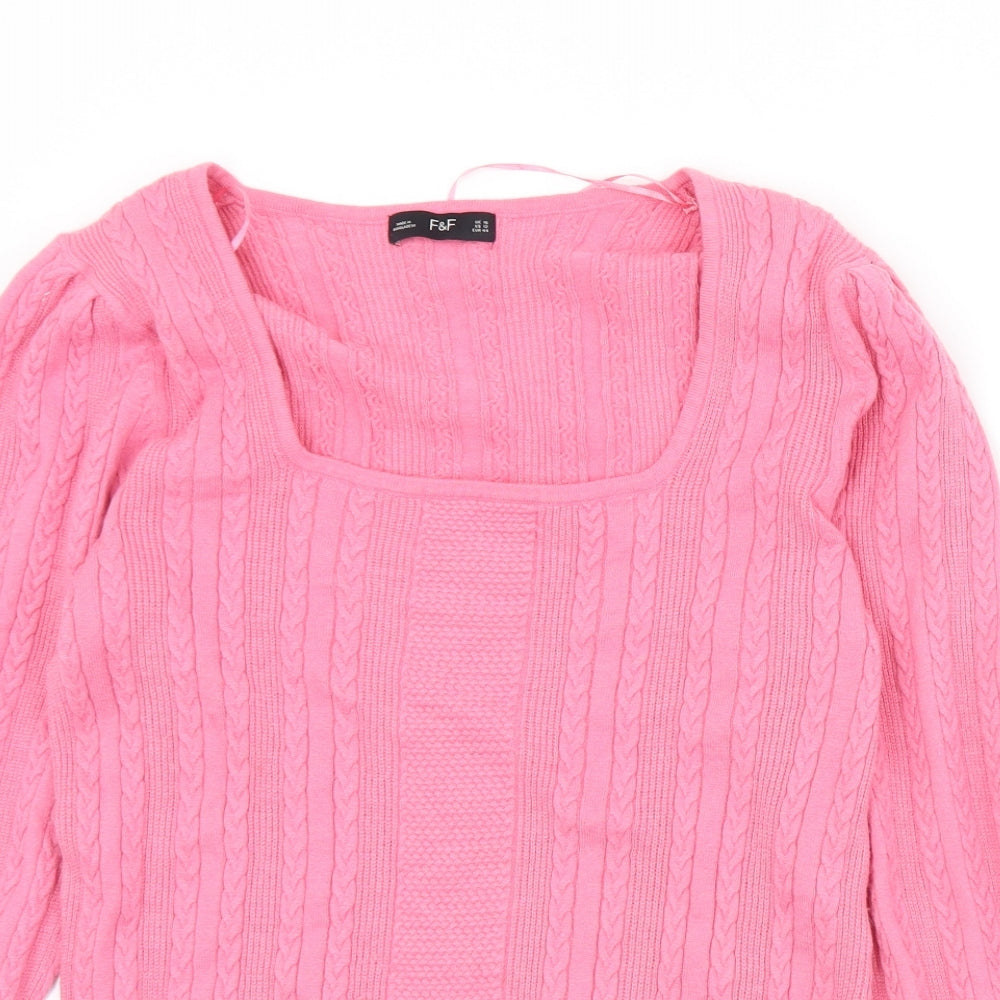 F&F Womens Pink Square Neck  Viscose Pullover Jumper Size 16