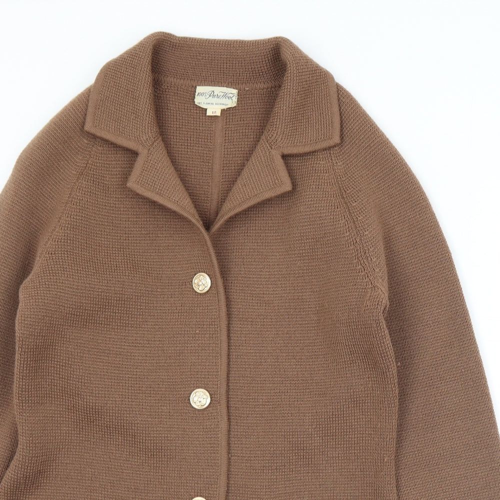 Preworn Womens Brown Collared  Wool Cardigan Jumper Size 12