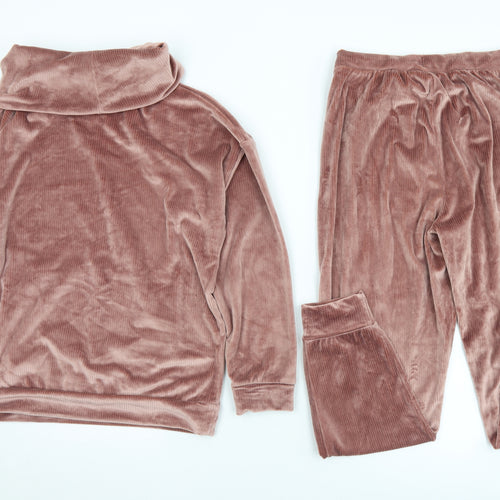 Nutmeg Womens Pink Solid Polyester Top Pyjama Set Size 12  Drawstring - 12-14