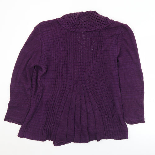 Pure and Natural Womens Purple Collared  Acrylic Cardigan Jumper Size XL