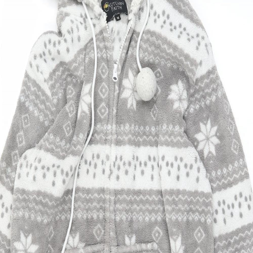 Autumn Faith Womens Grey Geometric Polyester Top One Piece Size M  Zip