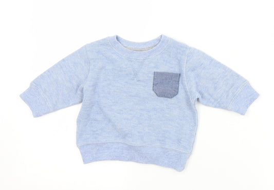 Front view of Next boys’ blue cotton jumper, size 3-6, months