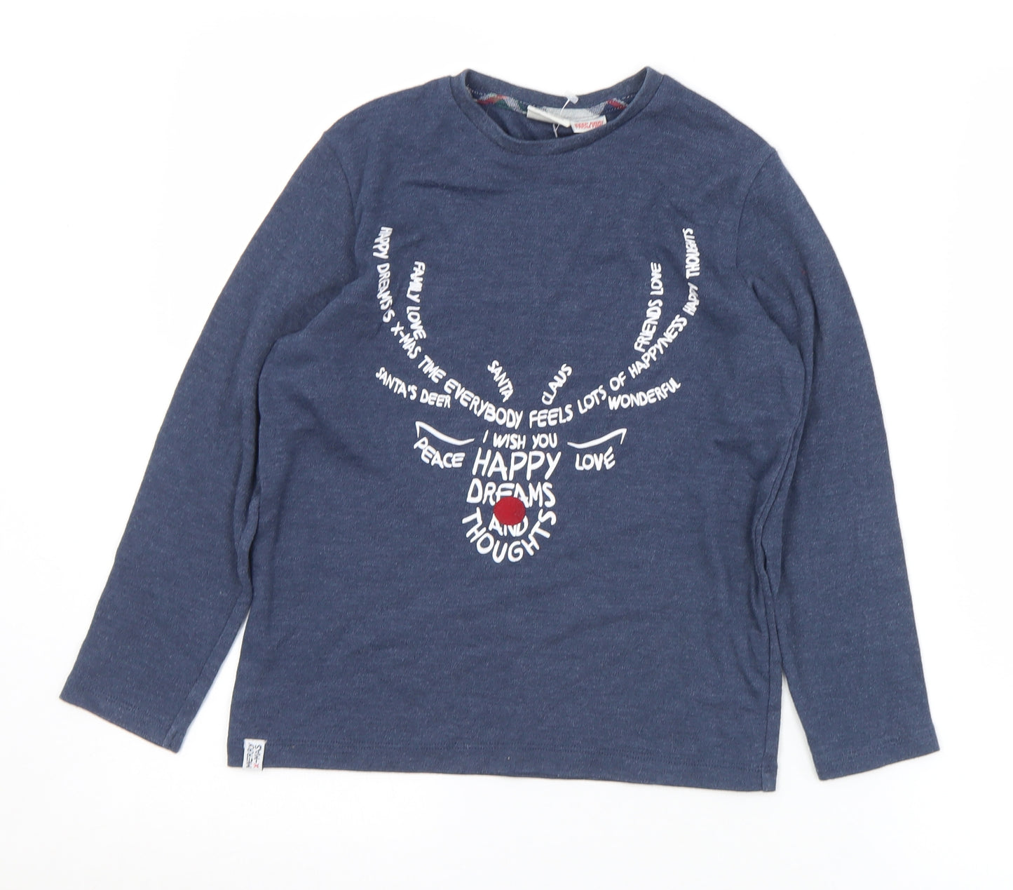 Zara Boys Blue  Cotton Basic T-Shirt Size 8-9 Years Crew Neck  - Christmas. Slogan