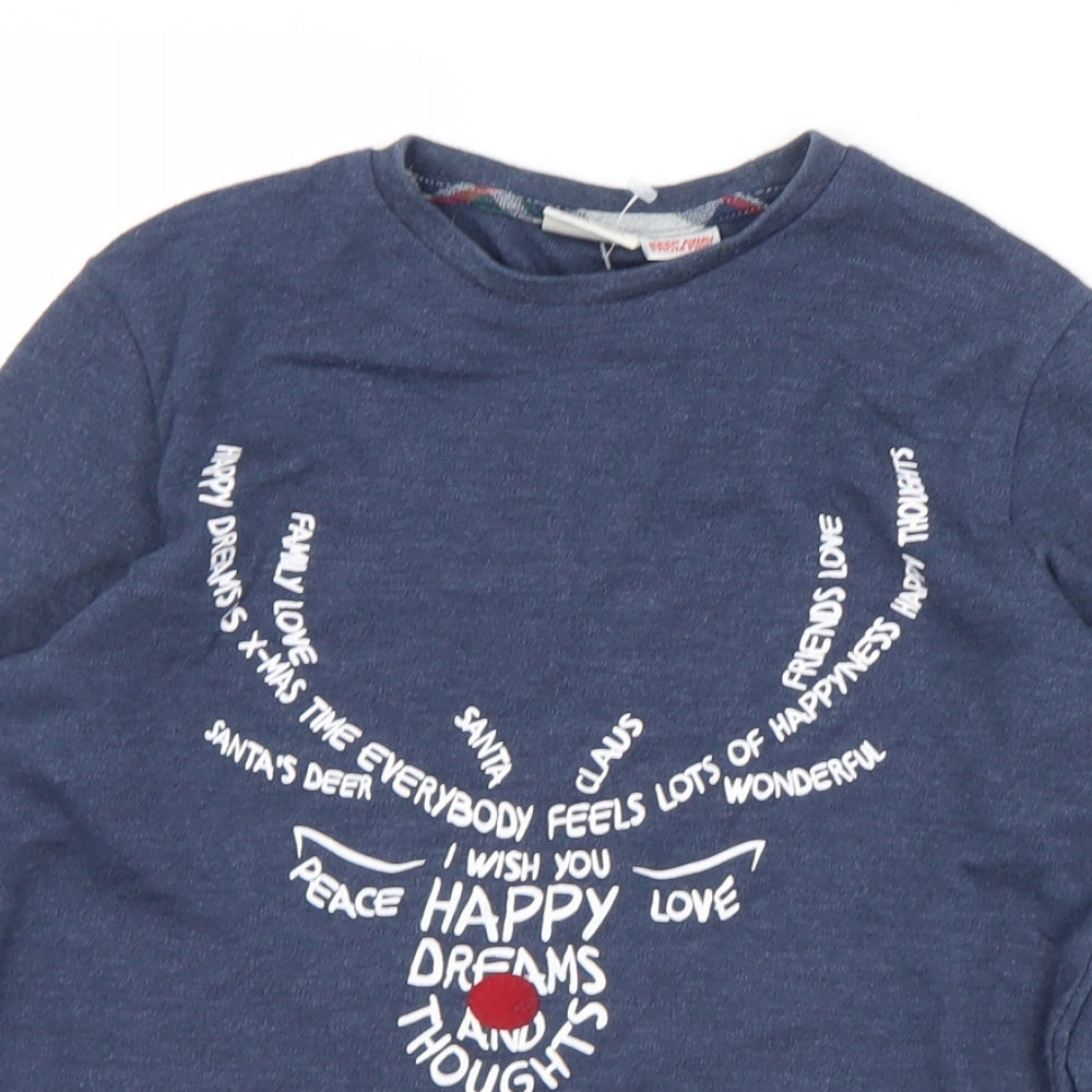 Zara Boys Blue  Cotton Basic T-Shirt Size 8-9 Years Crew Neck  - Christmas. Slogan