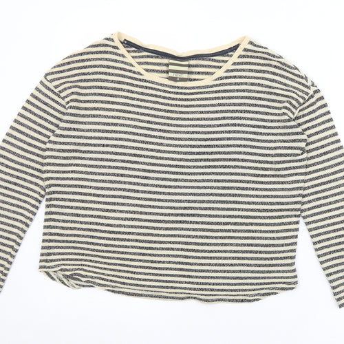 NEXT Womens Black Round Neck Striped Viscose Pullover Jumper Size 8
