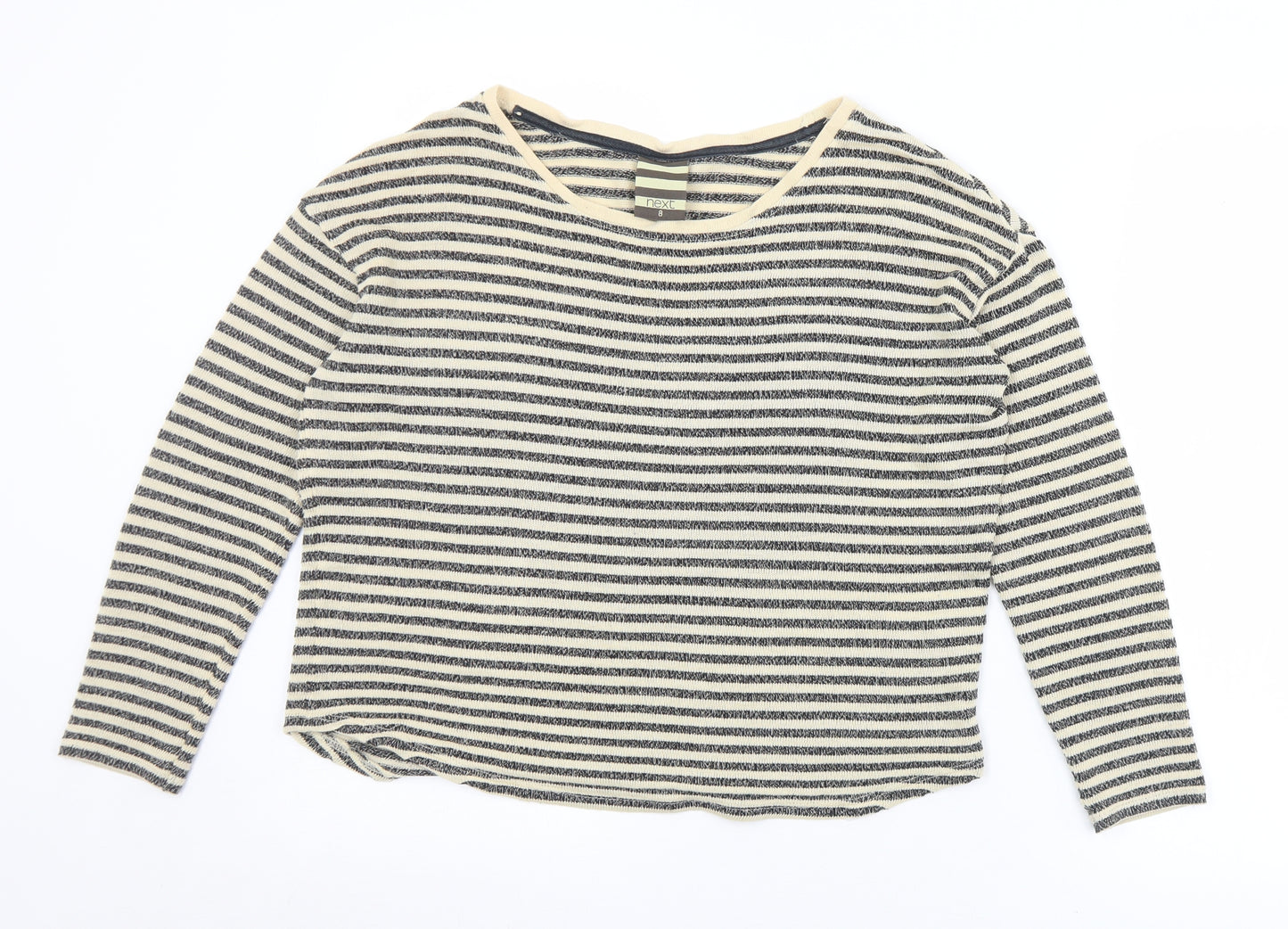 NEXT Womens Black Round Neck Striped Viscose Pullover Jumper Size 8