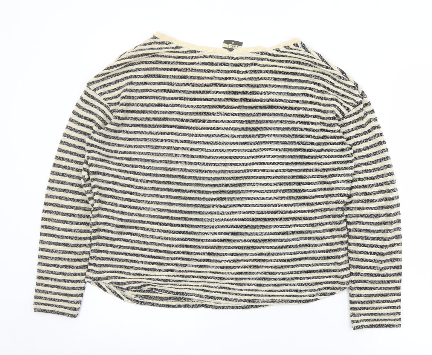 NEXT Womens Black Round Neck Striped Viscose Pullover Jumper Size 8