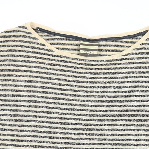 NEXT Womens Black Round Neck Striped Viscose Pullover Jumper Size 8