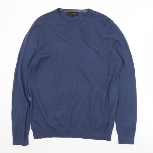 Lachlan Mens Blue V-Neck  Acrylic Pullover Jumper Size L