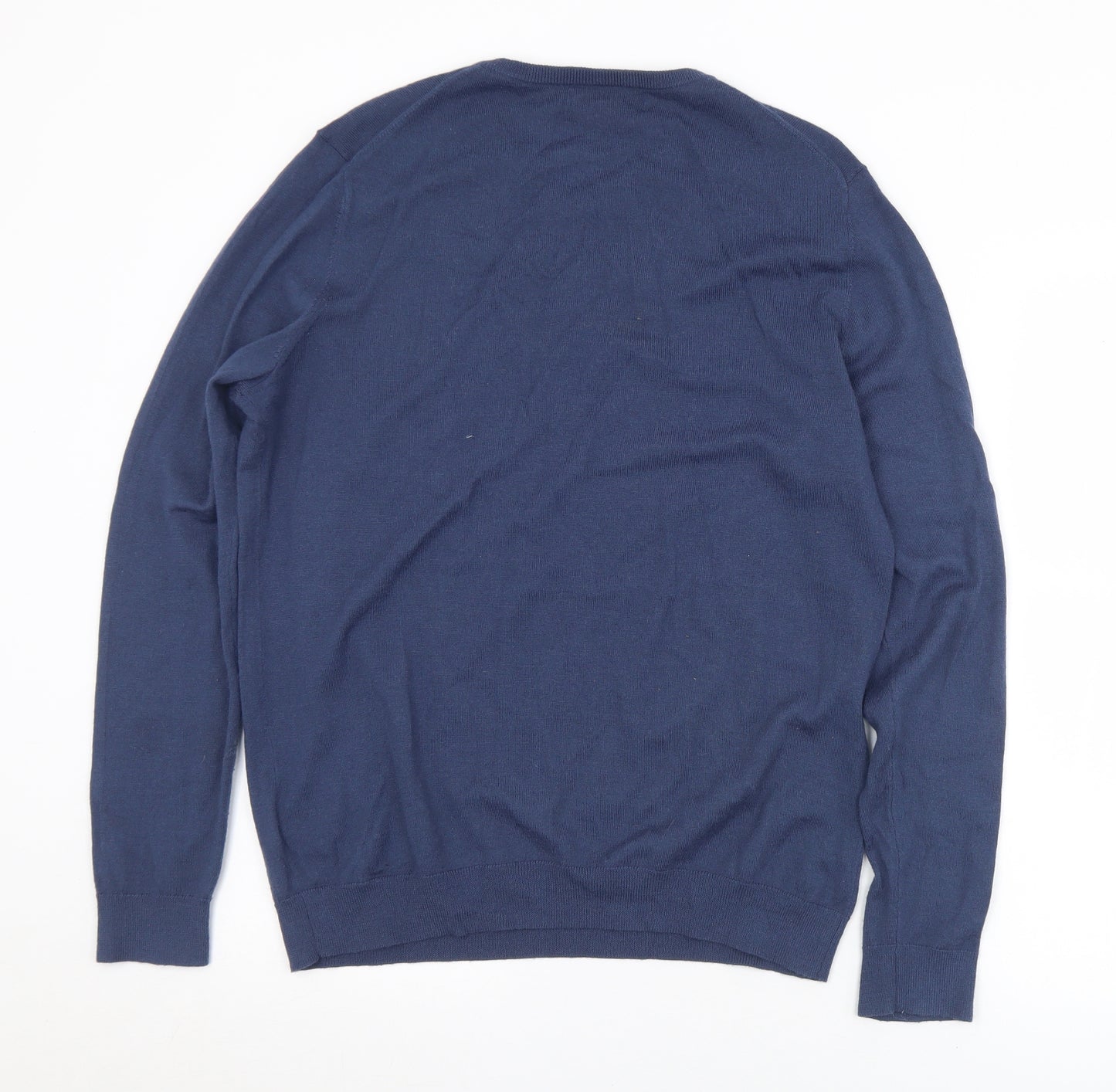 Lachlan Mens Blue V-Neck  Acrylic Pullover Jumper Size L
