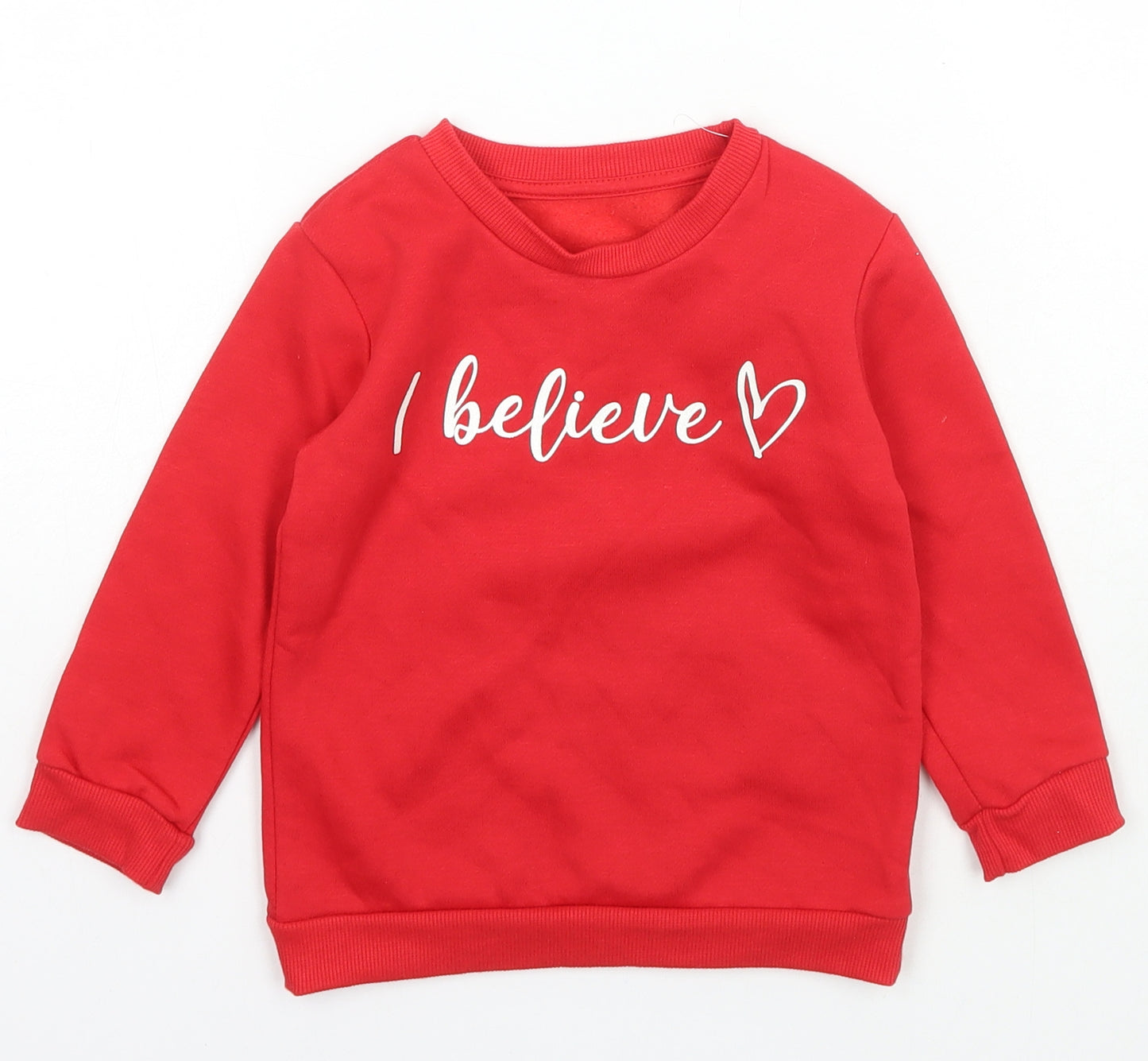 Preworn Girls Red Crew Neck  Polyester Pullover Jumper Size 2 Years  Pullover