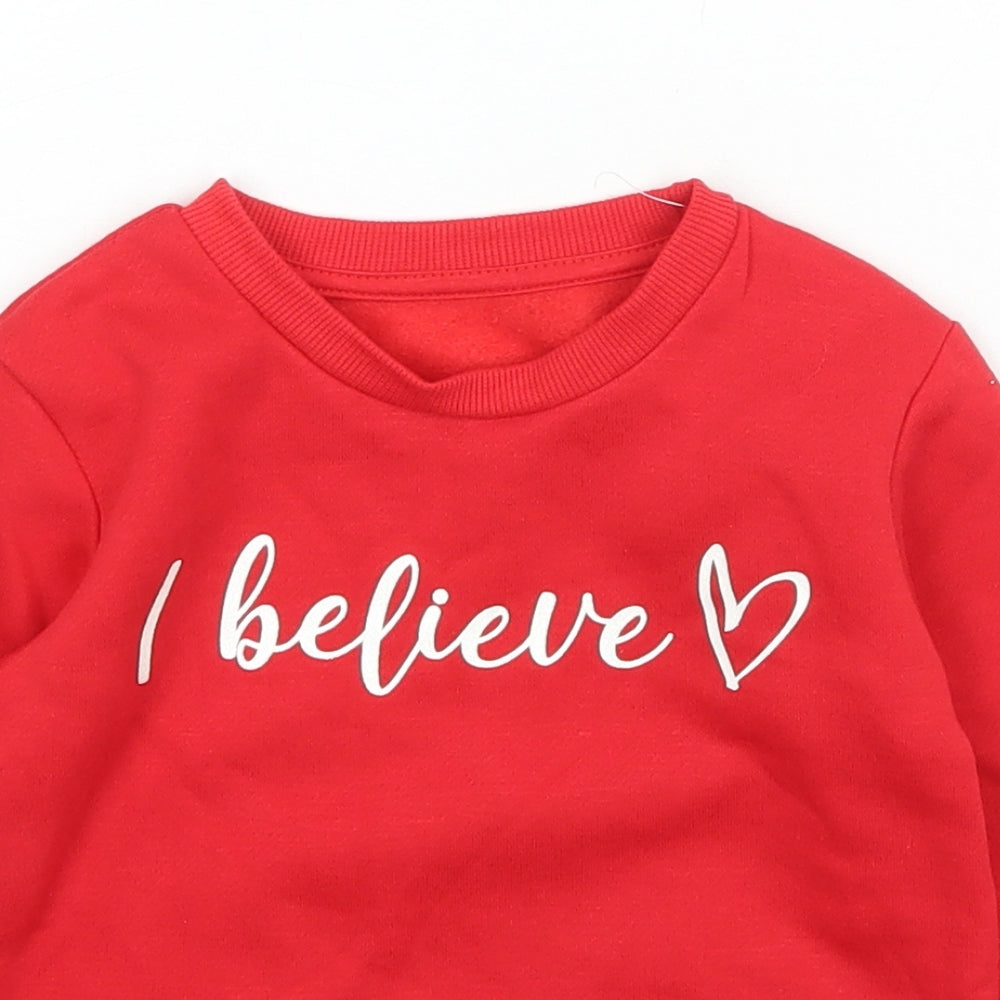 Preworn Girls Red Crew Neck  Polyester Pullover Jumper Size 2 Years  Pullover
