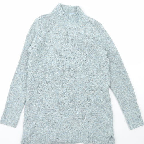 M&Co Womens Blue Collared  Polyester Pullover Jumper Size 12