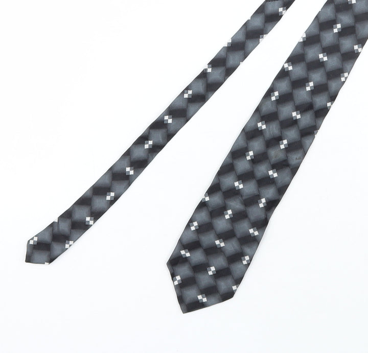 Burton Mens Grey Plaids & Checks Silk Pointed Tie One Size