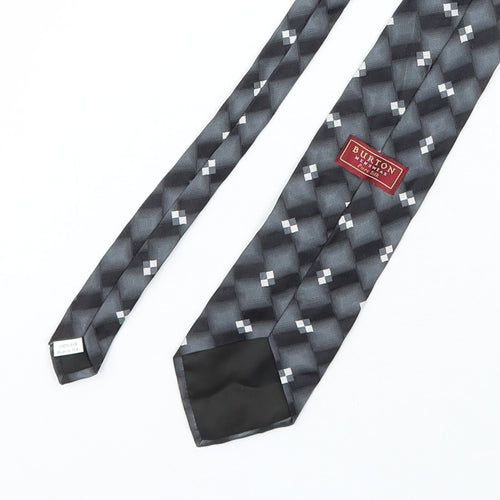 Burton Mens Grey Plaids & Checks Silk Pointed Tie One Size