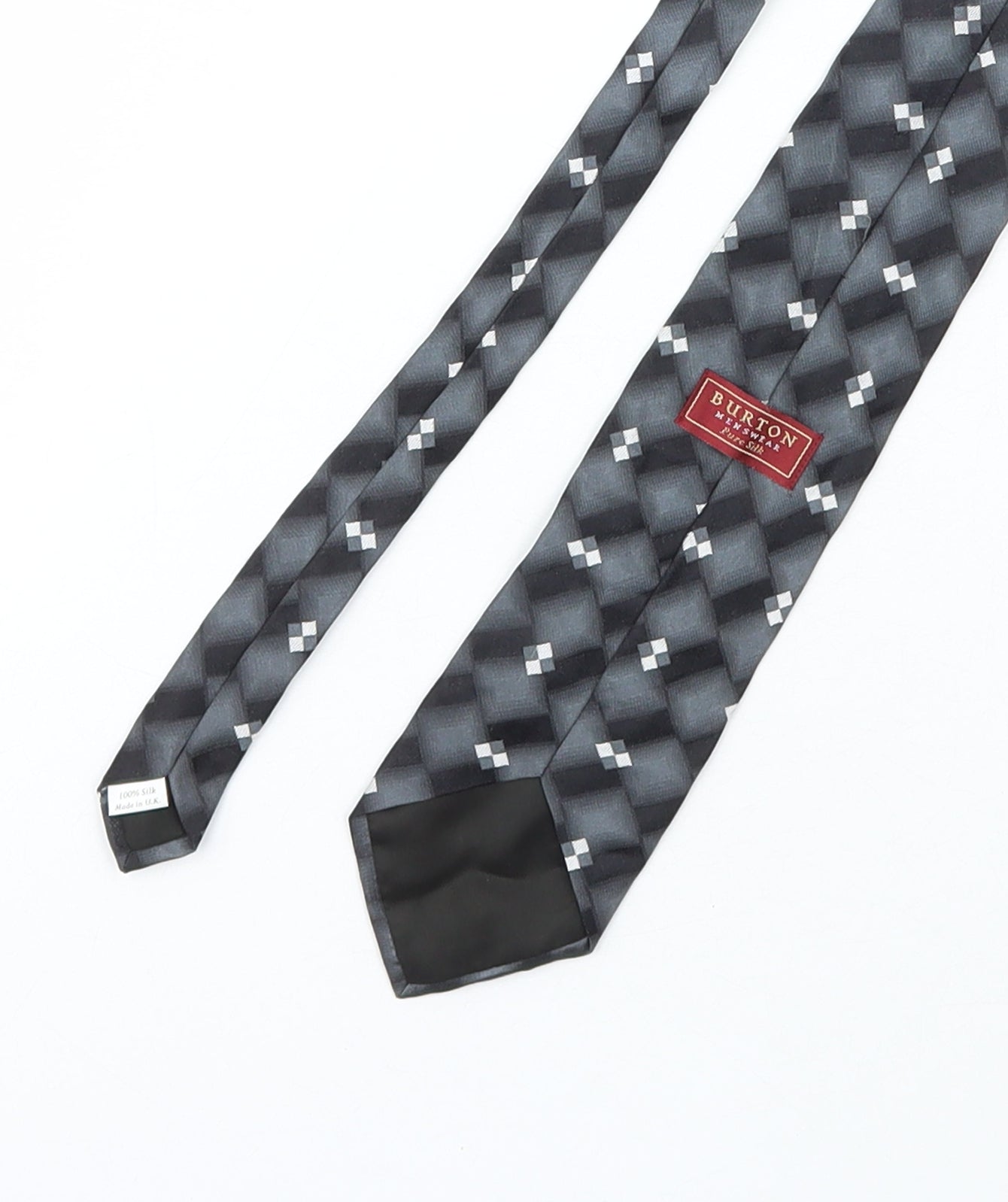 Burton Mens Grey Plaids & Checks Silk Pointed Tie One Size
