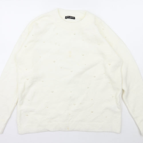 Select Womens White Collared  Acrylic Pullover Jumper Size XL