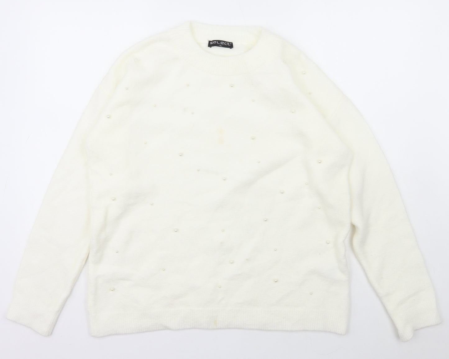 Select Womens White Collared  Acrylic Pullover Jumper Size XL