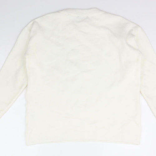 Select Womens White Collared  Acrylic Pullover Jumper Size XL