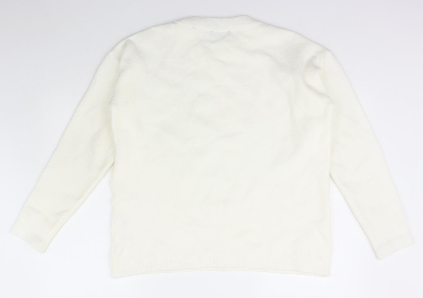 Select Womens White Collared  Acrylic Pullover Jumper Size XL