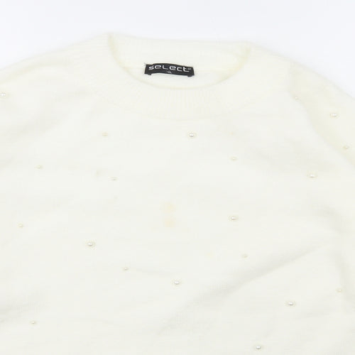 Select Womens White Collared  Acrylic Pullover Jumper Size XL