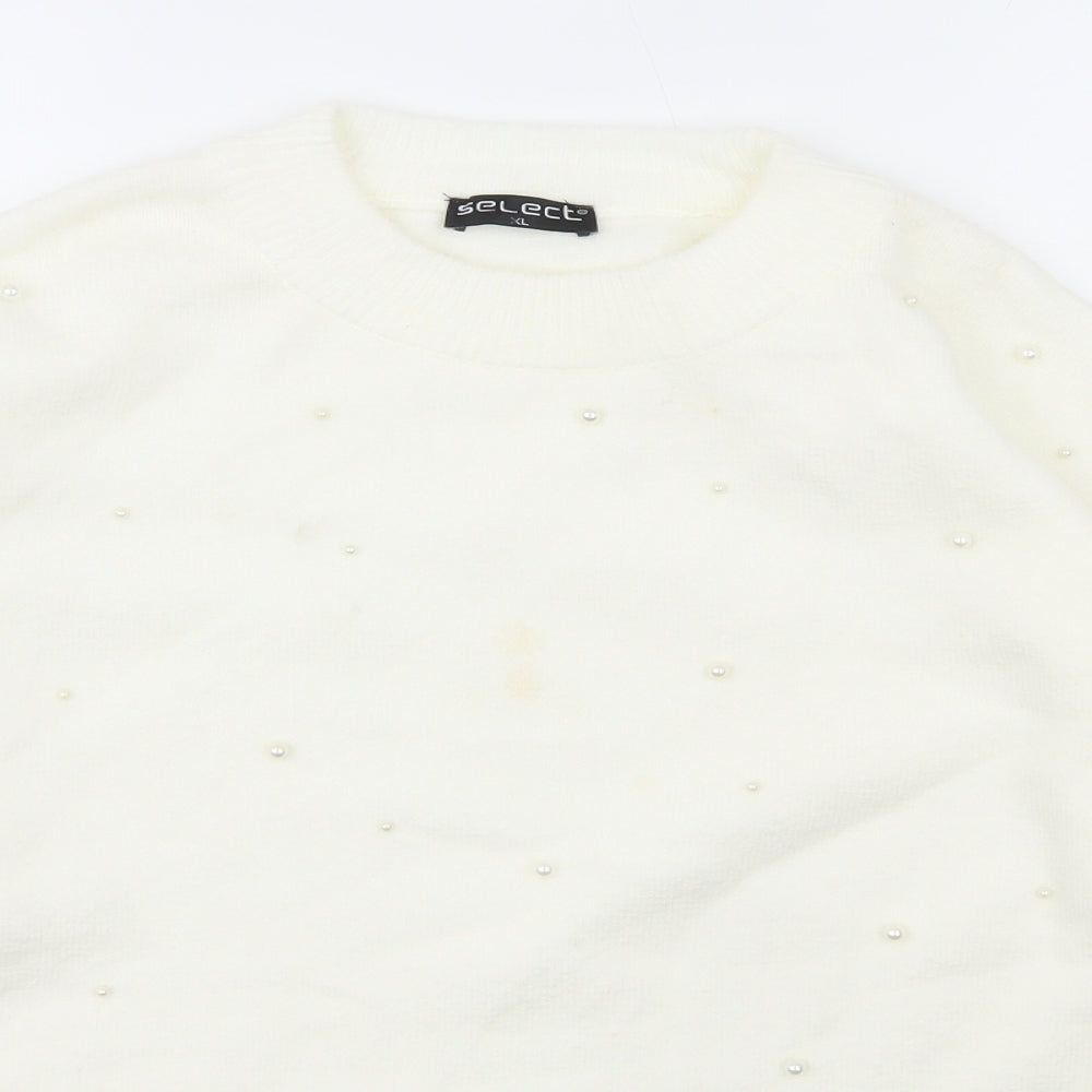 Select Womens White Collared  Acrylic Pullover Jumper Size XL