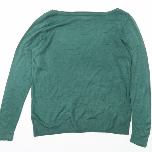 Vida Vi Womens Green Boat Neck  Acrylic Pullover Jumper Size M