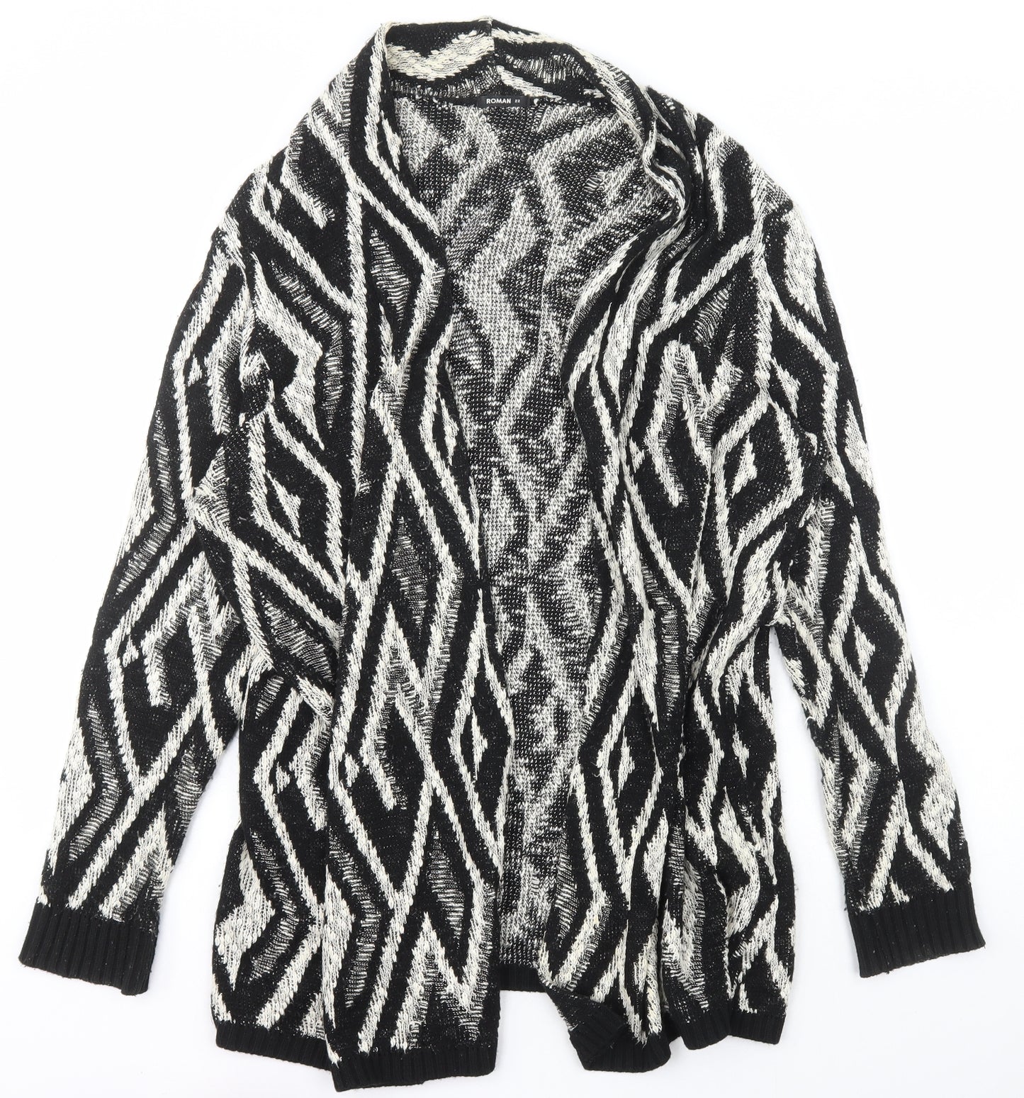 Roman Womens Black Collared Herringbone Acrylic Cardigan Jumper Size 22