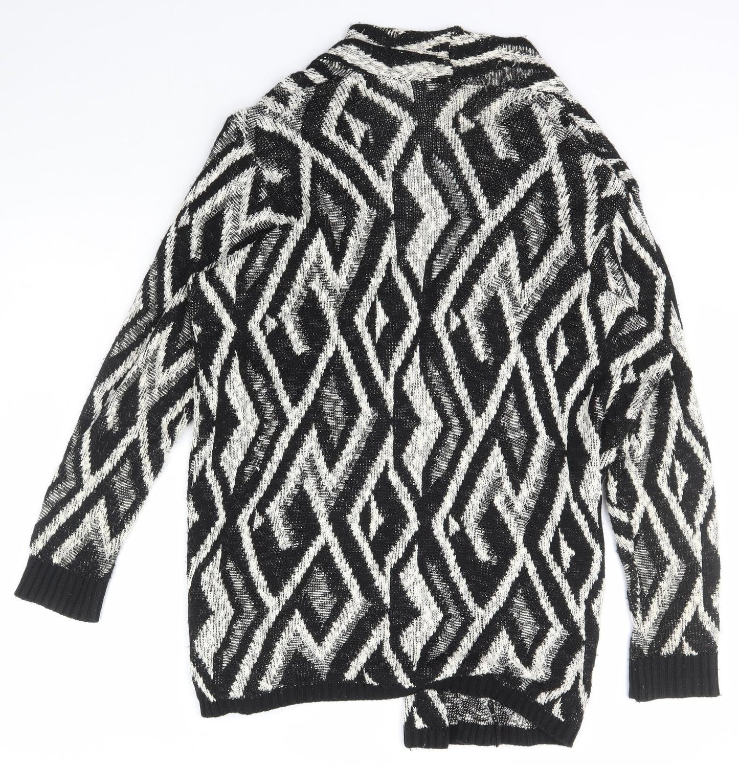 Roman Womens Black Collared Herringbone Acrylic Cardigan Jumper Size 22