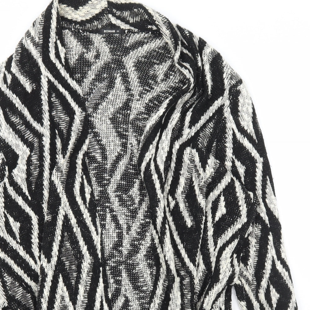 Roman Womens Black Collared Herringbone Acrylic Cardigan Jumper Size 22